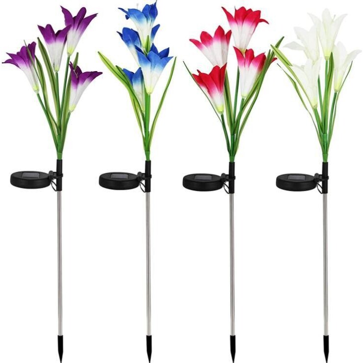 太阳能花 百合花灯4头 LED仿真花户外庭院花园灯草坪灯景观