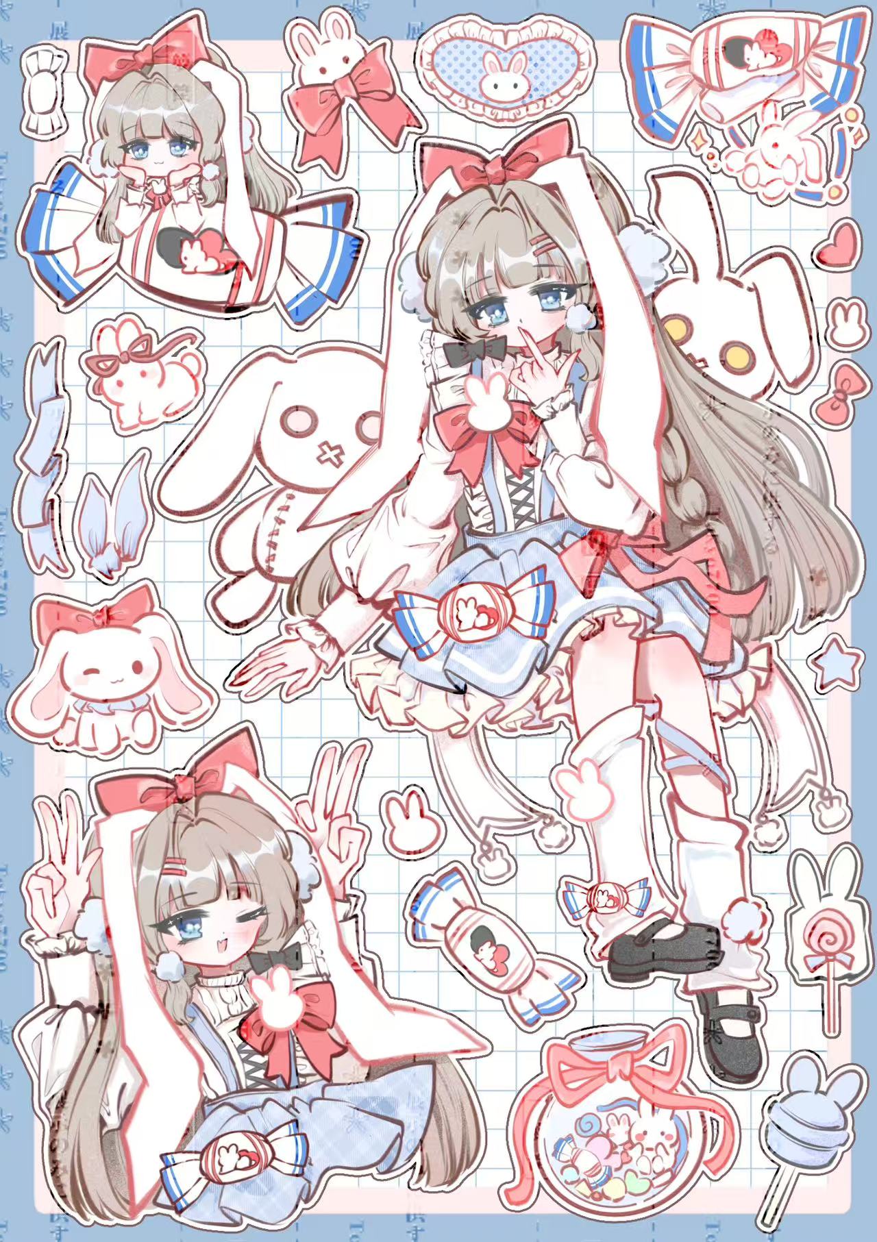 一箩筐贴纸寄售原创人物贴纸可爱日系咕卡美少女