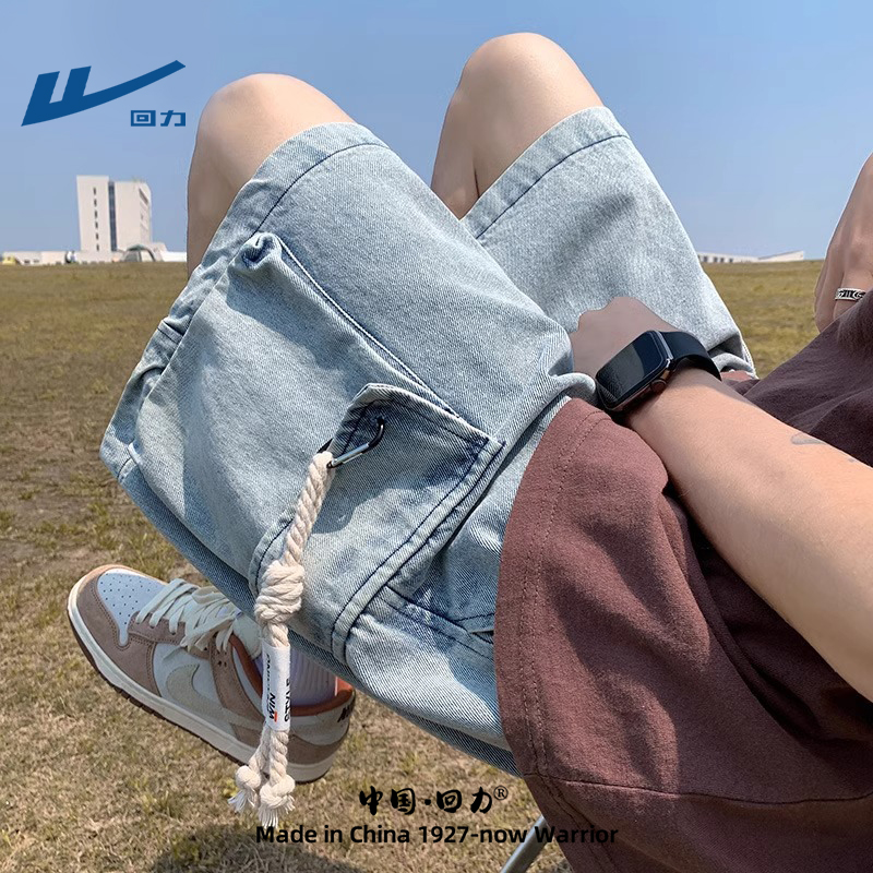 回力工装牛仔短裤男夏季美式过膝六分裤潮牌宽松2025新款大码男装