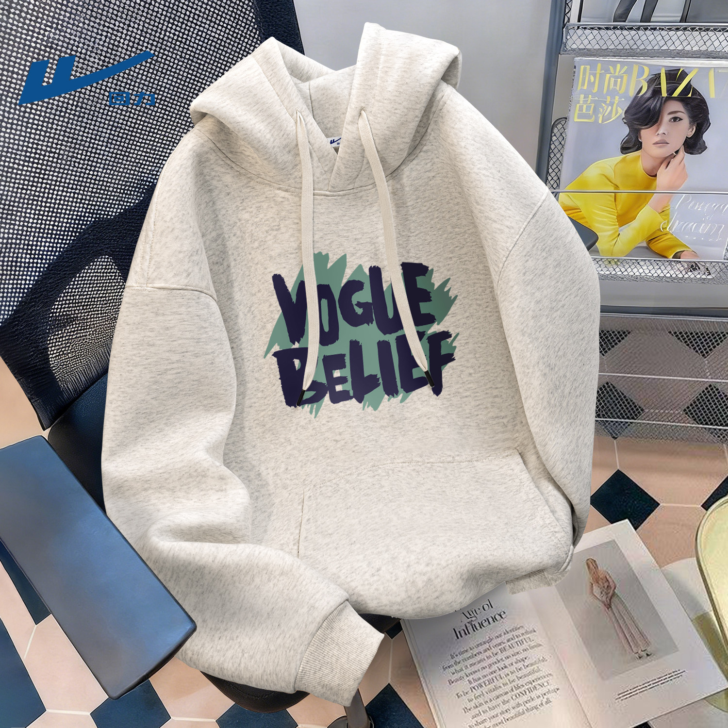 回力灰色卫衣男款青少年春季连帽上衣2026新款男生今年流行衣服潮