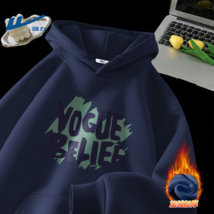 回力连帽卫衣男款加绒连帽宽松加厚青少年潮流衣服男大码冬装上衣