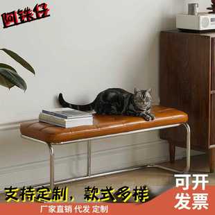 凳简约铁艺矮凳复古床尾脚凳入户玄关凳长条餐椅 家用衣帽间换鞋