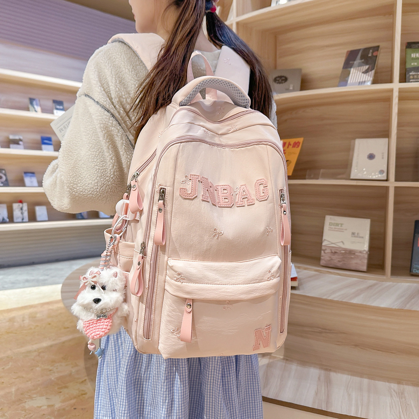 韩系in结刺绣甜美书包女高颜值学院风初中学生多隔层双肩包