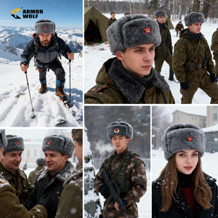 苏联复古俄罗斯乌沙卡棉帽户外东北防寒绒帽骑车护耳加厚雷锋帽冬