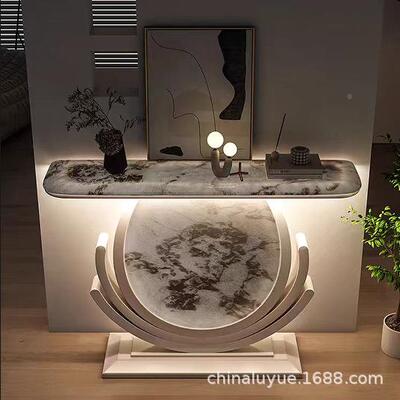 发现代简约不锈钢光玄入关柜CST404透光石超晶大理户对门窄装饰台