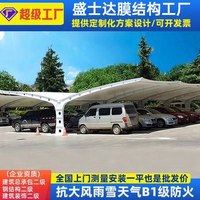 四川成都双开式膜结构汽车停车棚雨棚张拉膜充电桩遮阳棚工厂直销