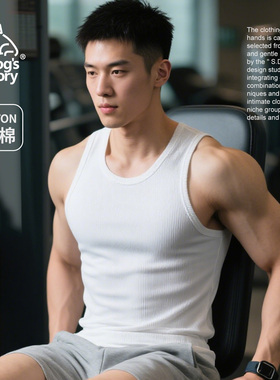 纯棉男士吊带背心健身修身弹力工字t恤宽肩美式白色重磅螺纹打底