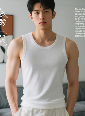 无袖背心男纯棉白色居家休闲弹力修身工字上衣粗螺纹美式重磅内搭