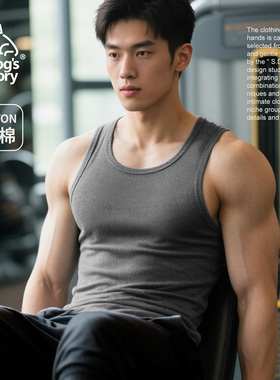 纯棉男士螺纹健身背心男款运动灰色修身上衣深灰工字弹力重磅无袖