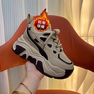 帕拉鞋女款2025新款冬季加绒保暖老爹鞋女士休闲棉鞋子霸王花女鞋