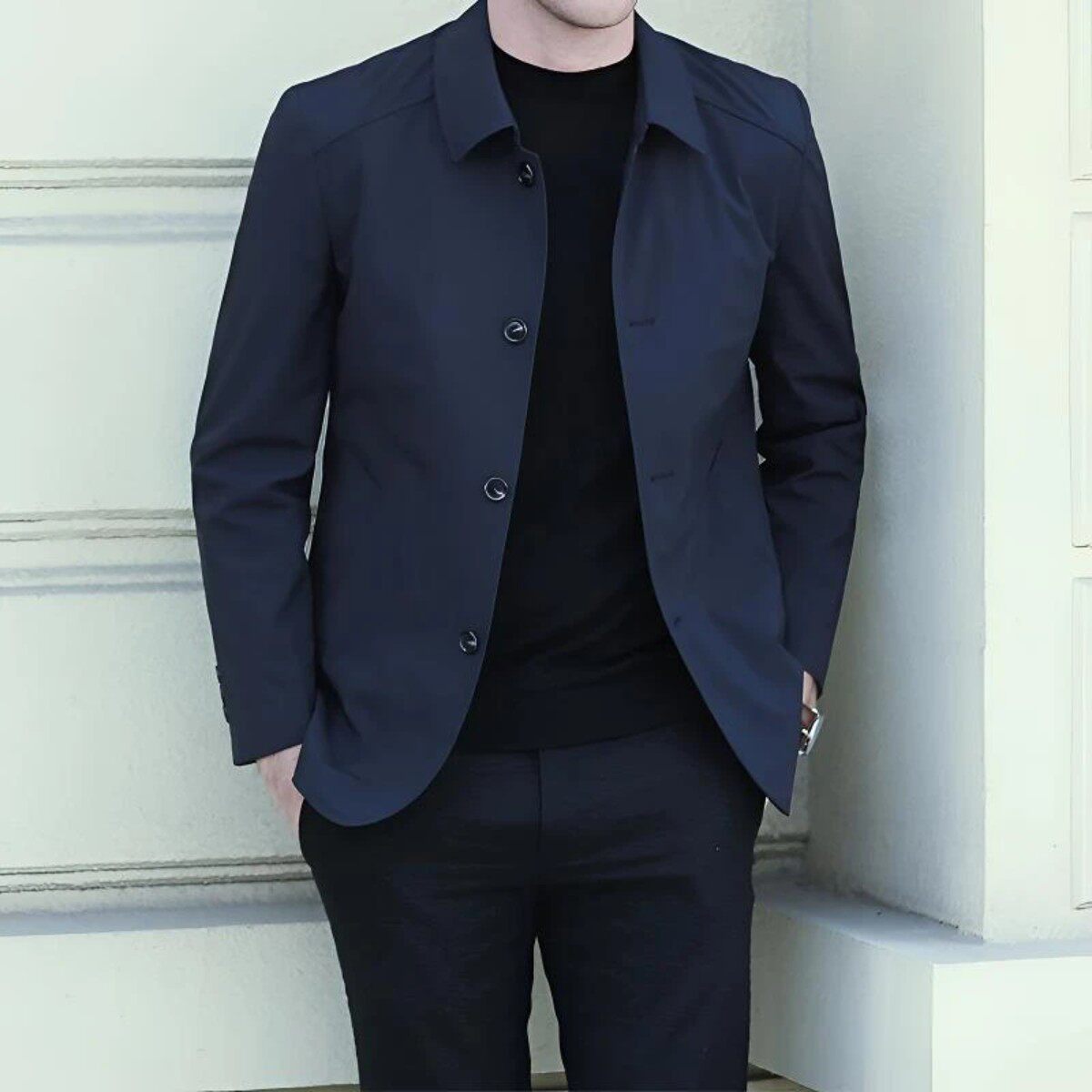 锦书服饰坊轻奢高档男装夹克春秋款中年男士商务翻领纽扣爸爸外套