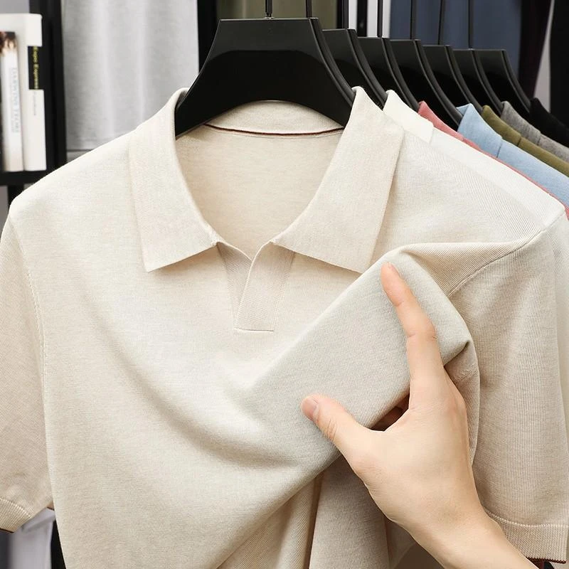 百艺臻选汇2026夏季新款高档奢华针织衫夏季海鸥领短袖男士T恤潮