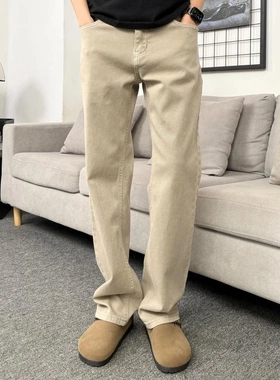 ThePoint美拉德杏色春季修身休闲直筒裤宽松奶卡色牛仔裤长裤男士