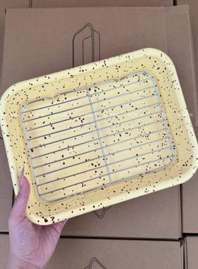 一诺厨房搪瓷泼墨烤盘备菜盘韩国同款彩色方形烤盘深盘备菜盘餐盘