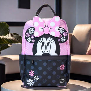 Loungefly迪士尼米老鼠米妮周边书包花卉波点双肩包女全尺寸背包