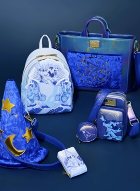 Loungefly迪士尼幻想曲米奇米老鼠周边双肩背包单肩斜挎包女卡包