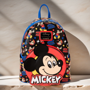 Loungefly迪士尼米老鼠米奇正版 全印花迷你背包 周边双肩包女经典