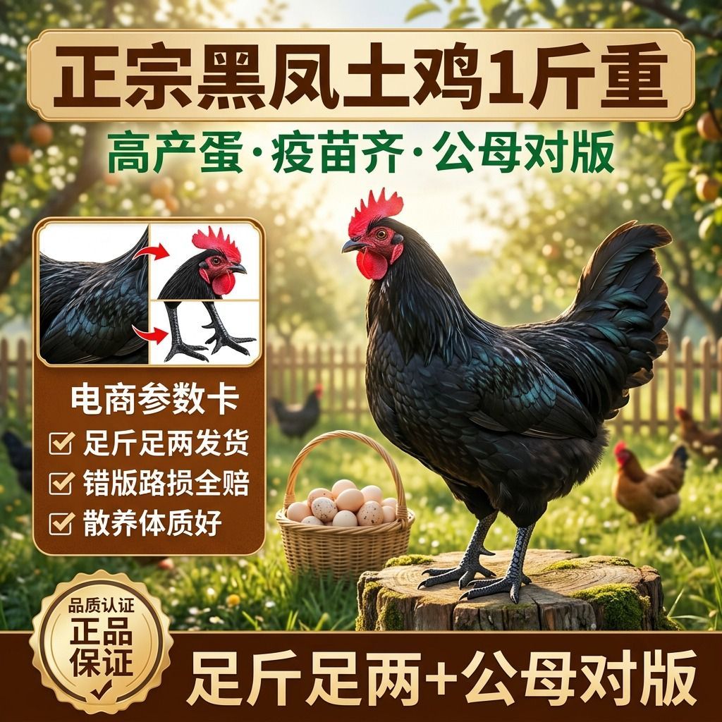一斤纯种黑凤鸡散养鸡活苗下蛋母鸡黑凤土鸡活苗脱温半大小鸡活苗