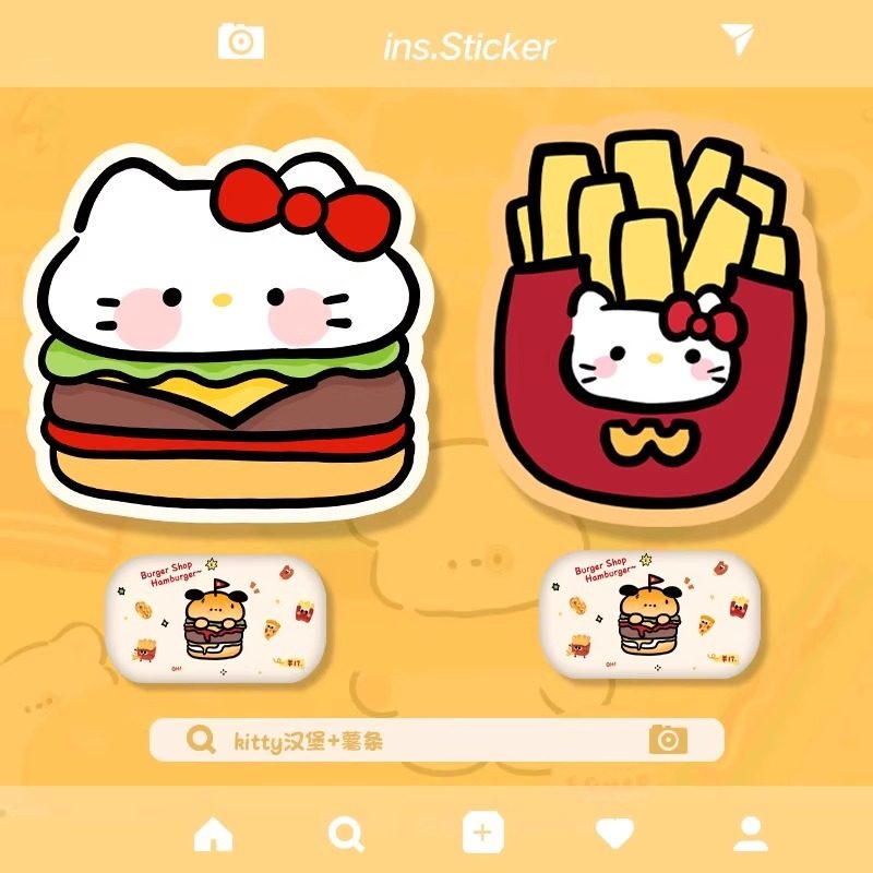 鼠标垫简约汉堡薯条KITTY可爱电脑办公游戏胶垫橡胶底防滑卡通垫