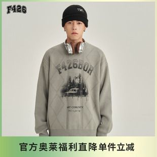 情侣嘻哈宽松数码 国潮牌春季 印花圆领提花套头毛衣 F426奥莱店