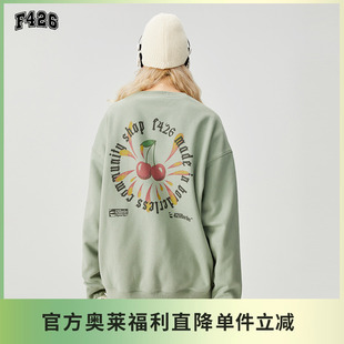 【F426奥莱店】国潮牌秋冬美式嘻哈宽松后背樱桃哥特字体结合卫衣