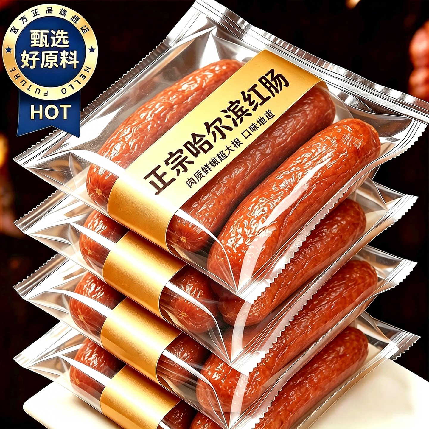 正宗哈尔滨风味红肠!鲜猪肉制作