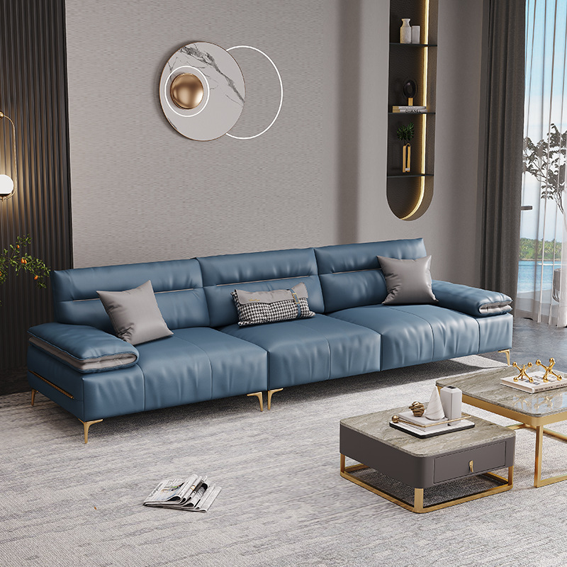 轻奢沙发头层牛皮客厅大小户型现代简约直排三人位沙发组合