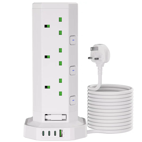 英式孔立式多功能USB+三Typec口插排通用家用英规塔式多孔接线板