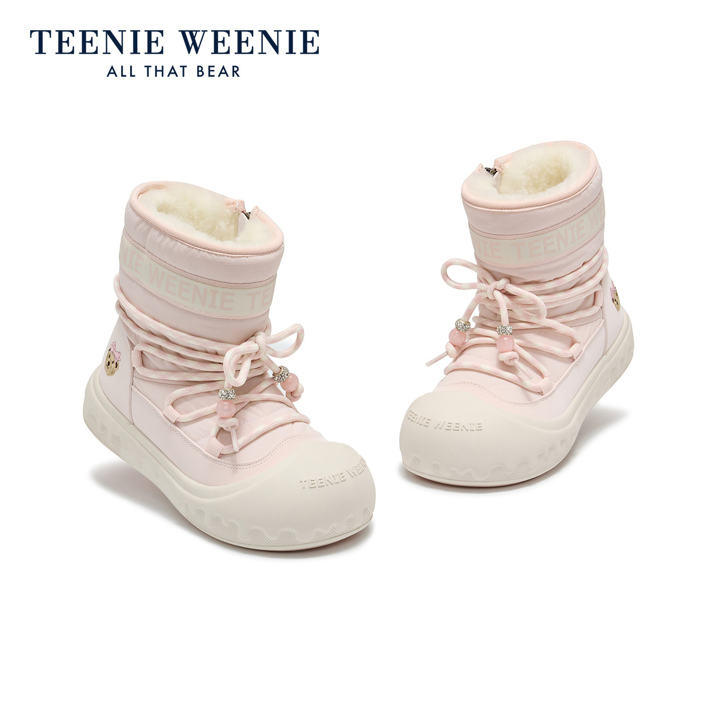 Teenie Weenie小熊童鞋羊毛加厚雪地靴粉色亲子款保暖高帮棉靴女