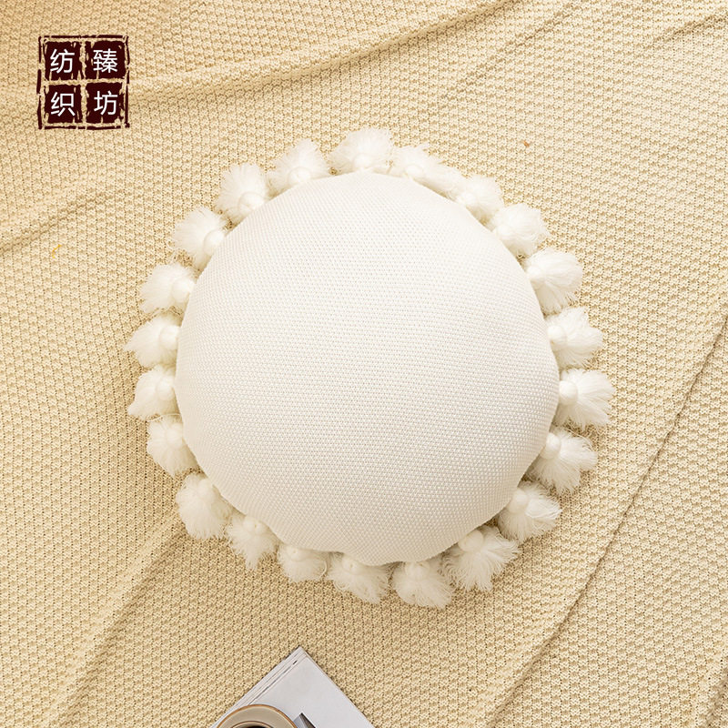 可爱ins风圆形流苏抱枕靠垫 沙发抱枕汽车腰枕 床枕头拍照道具