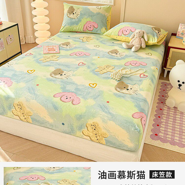 A卡通类纯棉床笠三件套单件加厚全棉床罩席梦思学生床床垫保护罩4