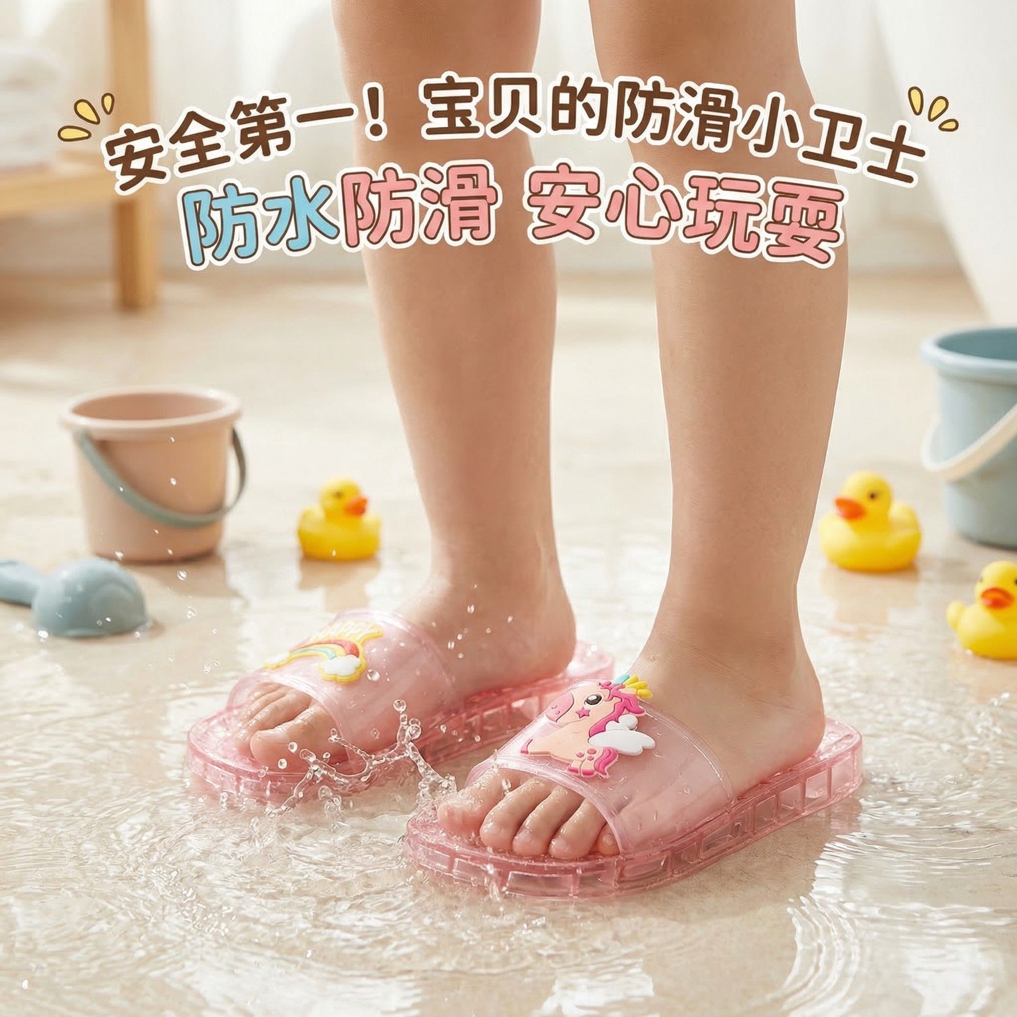 儿童水晶拖鞋夏季室内洗澡防滑透明塑料凉拖鞋室外可爱软底沙滩鞋