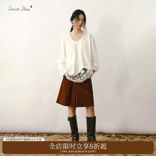 「根生蔓延」sennos zhou繁花蕾丝拼接宽松T恤冬季休闲打底上衣