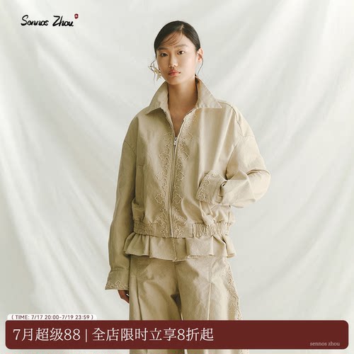 复古刺绣水洗夹克早春