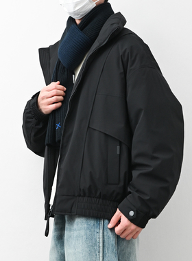 格集家立领羽绒服90白鸭绒宽松飞行员夹克美式解构防风外套25428