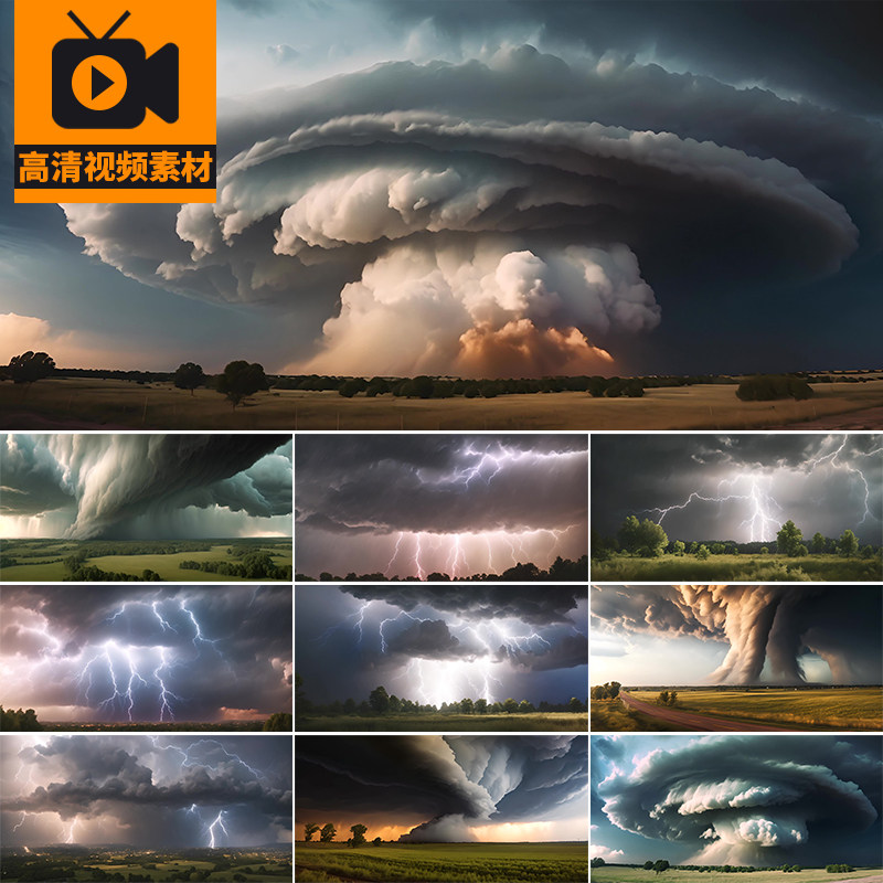 天空乌云黑云打雷雨闪电雷电雷暴恶劣天气暴风龙卷风高清视频素材