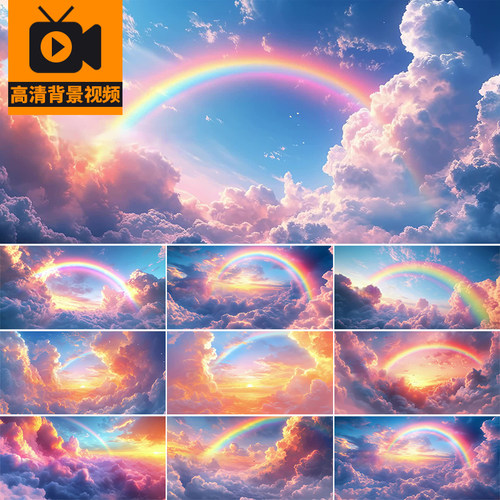 梦幻天空白云彩虹云朵云海云层唯美五彩动漫浪漫LED背景视频素材