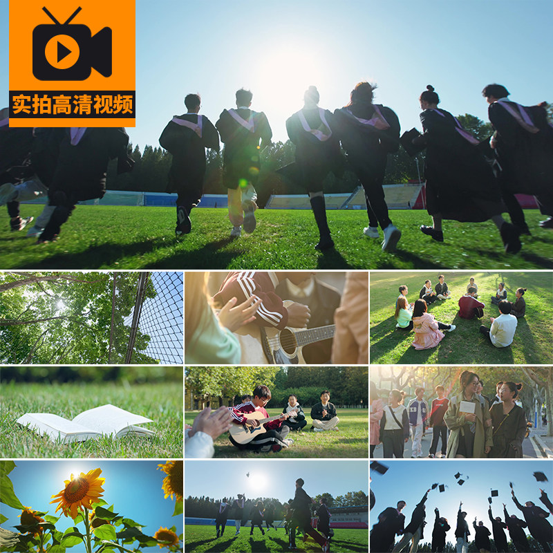 大学生毕业季毕业典礼奔跑扔学士帽青春活力校园生活实拍视频素材