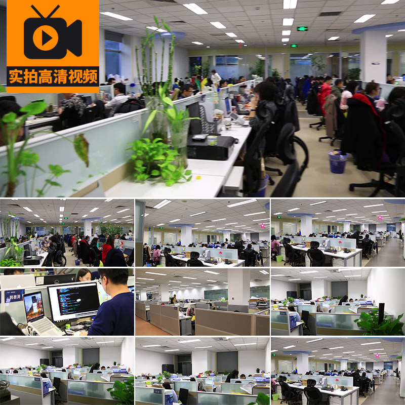 公司办公室内工作场景工位员工上班企业商务团队规模实拍视频素材