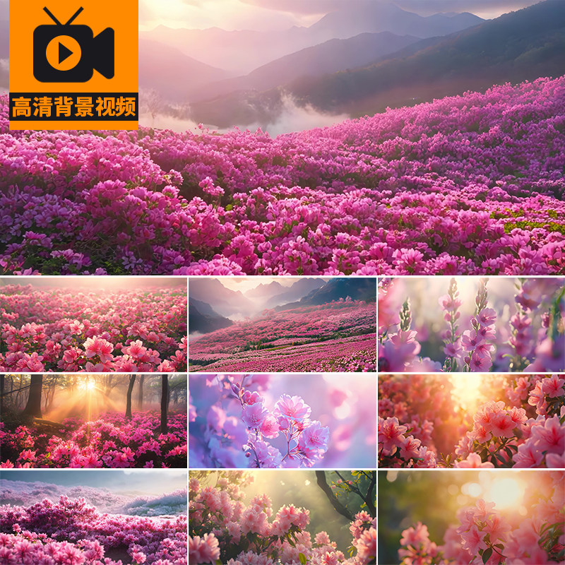 杜鹃花映山红盛开满山花海花朵花开鲜花春天花卉LED背景视频素材 - 实物图
