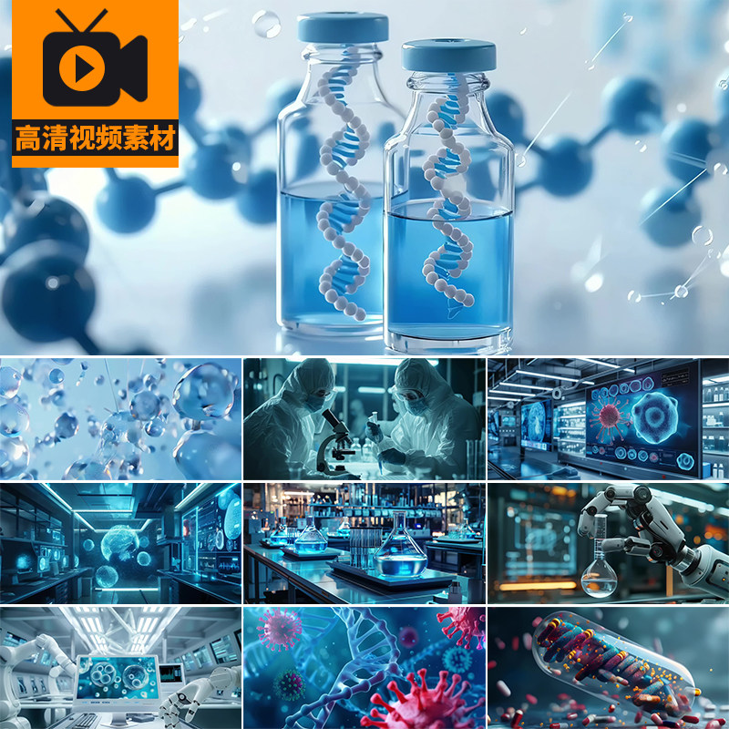 4K智慧实验室医疗科技基因检测生物技术DNA细胞病毒高清视频素材