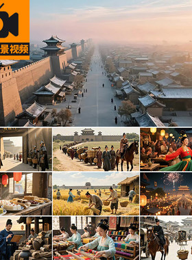 大唐盛世古代百姓宫廷京城长安城夜景中国风舞台LED背景视频素材