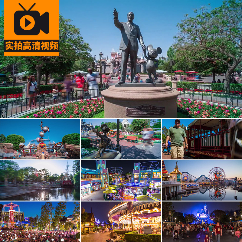 迪士尼乐园旅游客人群景点游玩娱乐游乐场摩天轮实拍高清视频素材