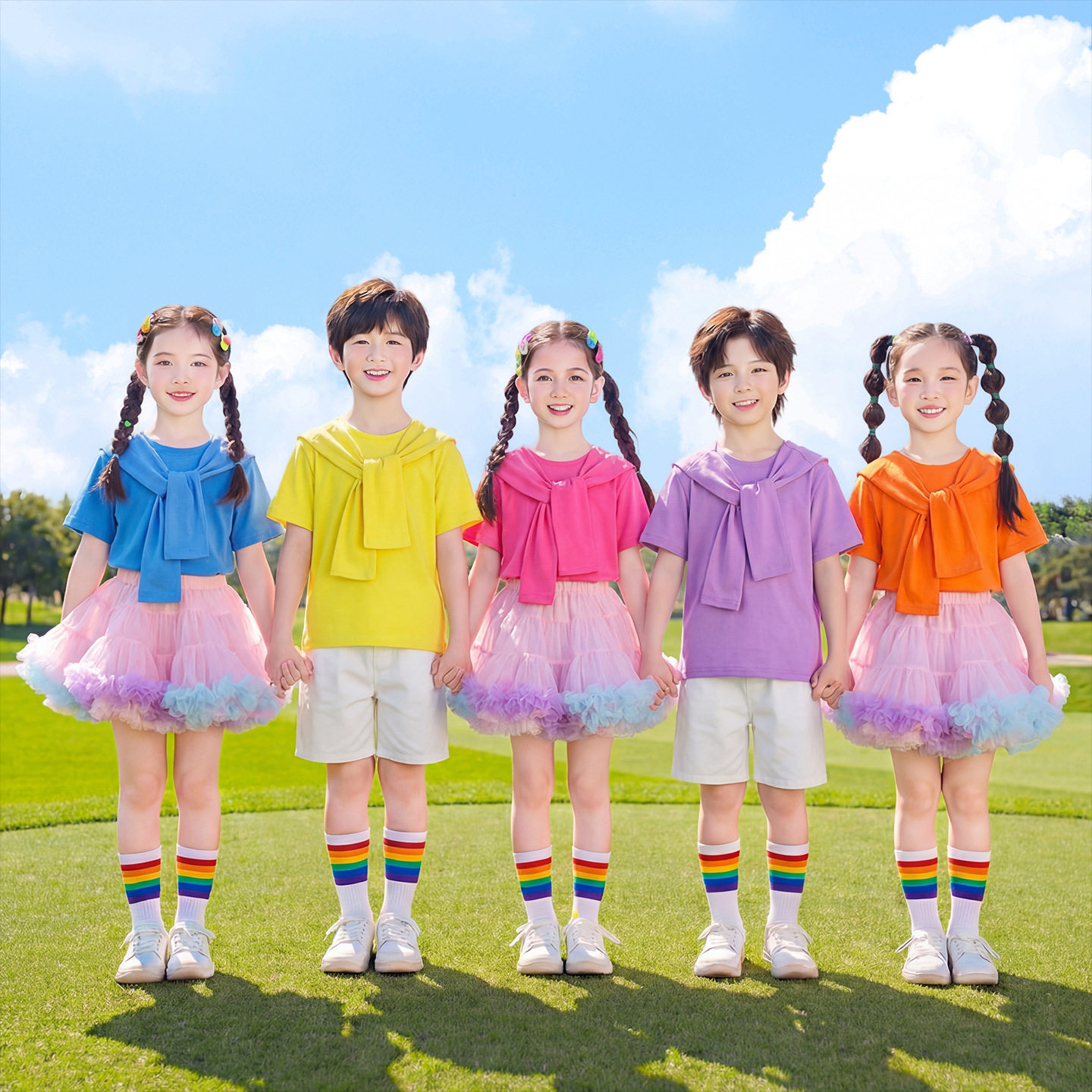 合唱服装六一儿童节啦啦队表演服小学生运动会开幕式班服短袖街舞