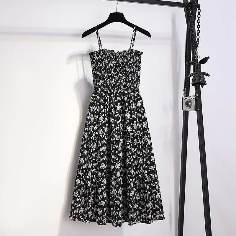 法式碎花吊带洋装女夏季2025新款小个子收腰抹胸裙小清新蛋糕裙