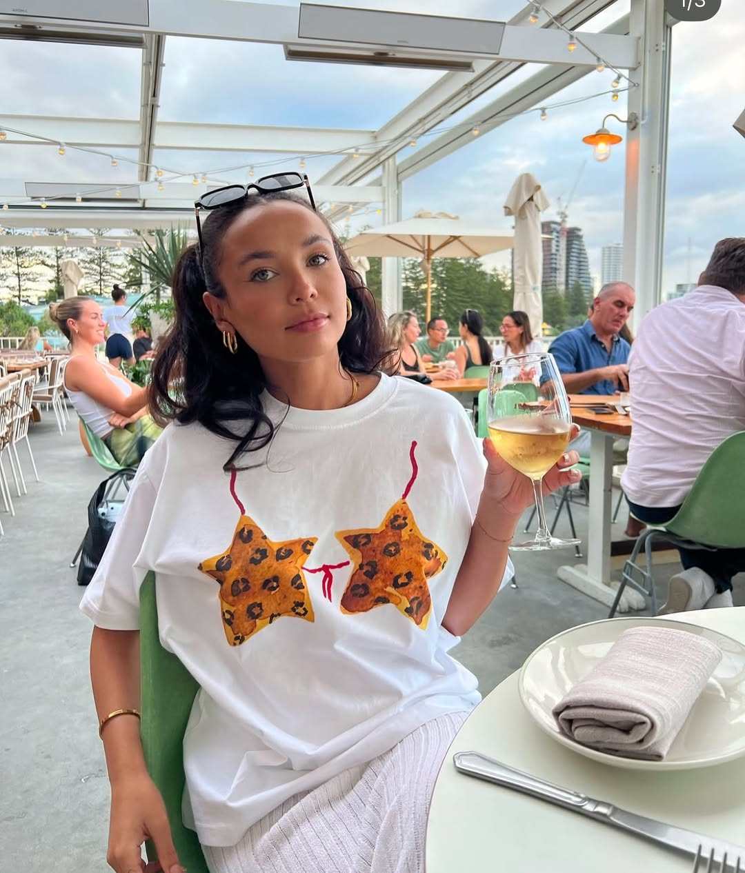 thumbnail for JHYF american retro oversize design niche leopard print pentagram star lingerie printed babes short sleeve t-shirt women
