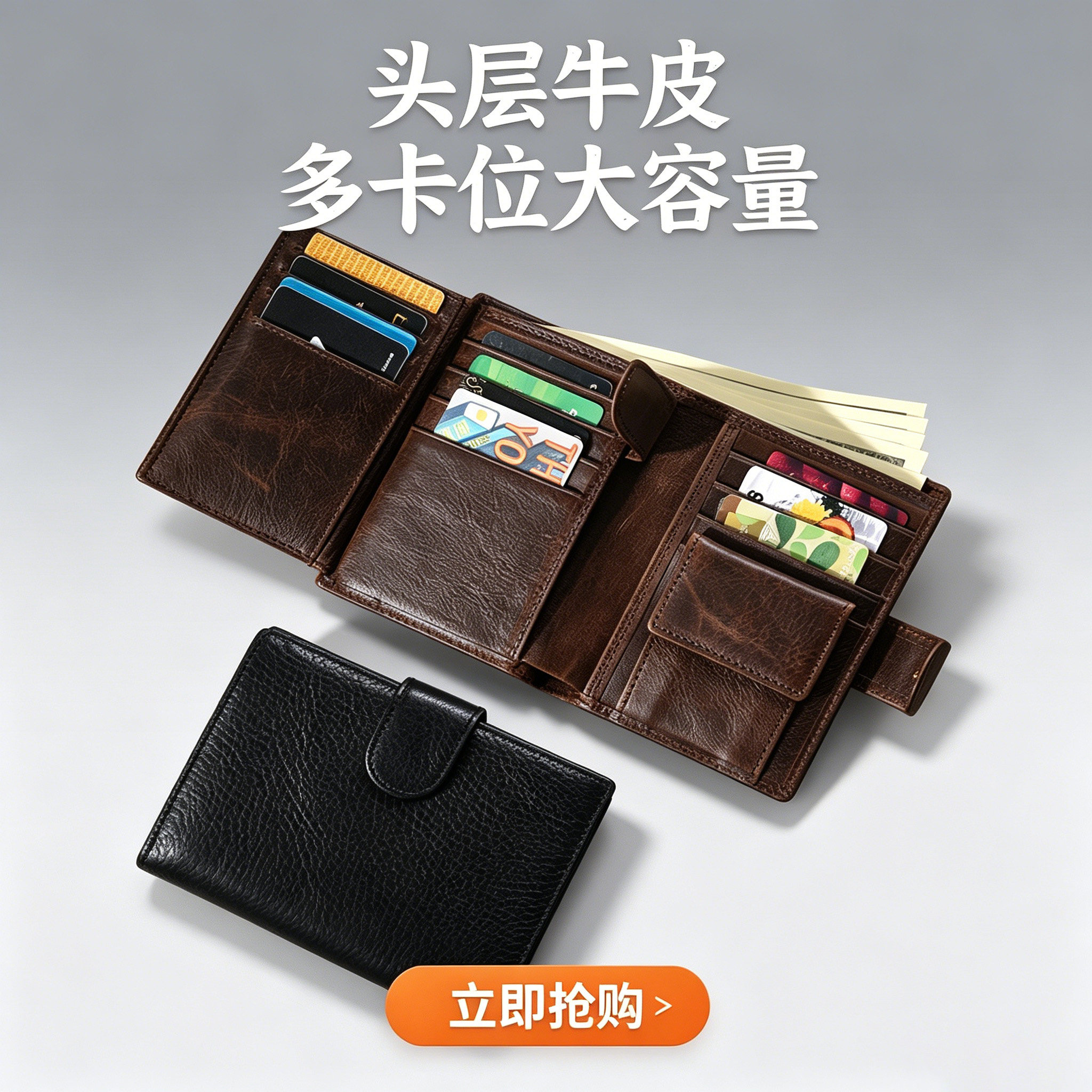 男士复古真皮钱包头层牛皮多卡位大容量休闲商务短款多功能皮夹