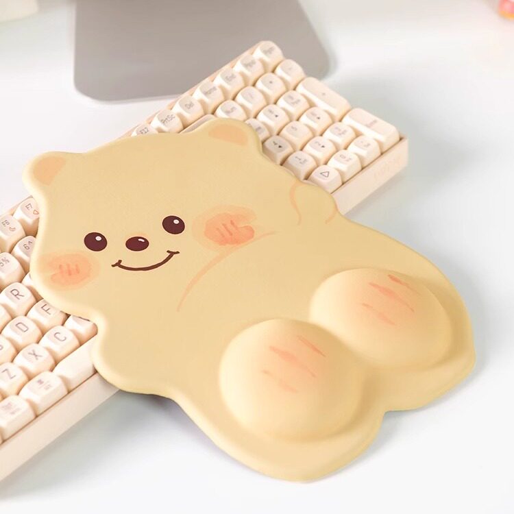可爱卡通熊熊鼠标垫橡胶护腕电脑办公桌垫键盘手托缓解疲劳滑鼠垫
