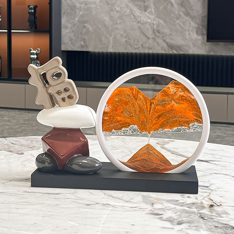 福石摆件酒柜高级感时来运转流沙画客厅餐边柜装饰品乔迁礼物