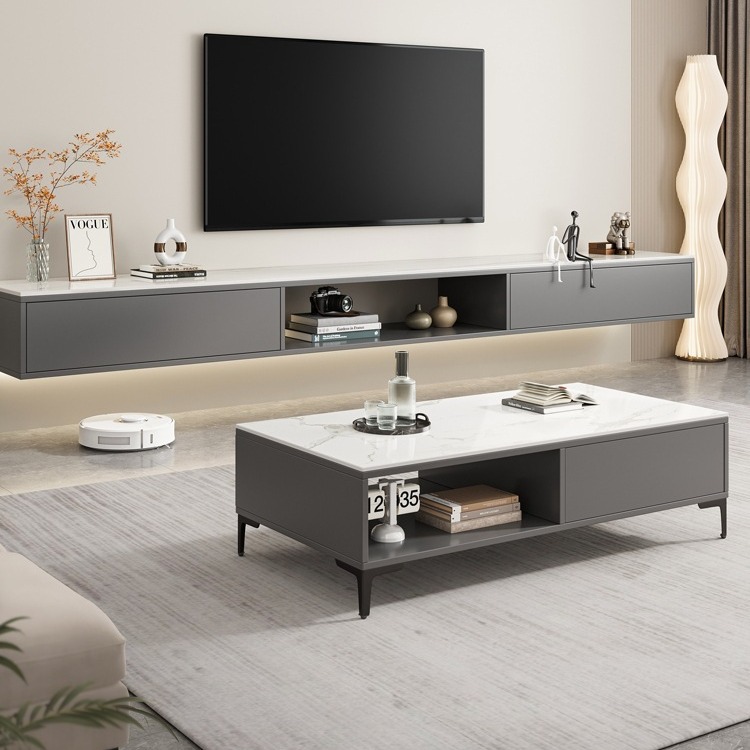 岩板电视柜茶几组合轻奢简约现代客厅家用卧室小户型悬空电视机柜